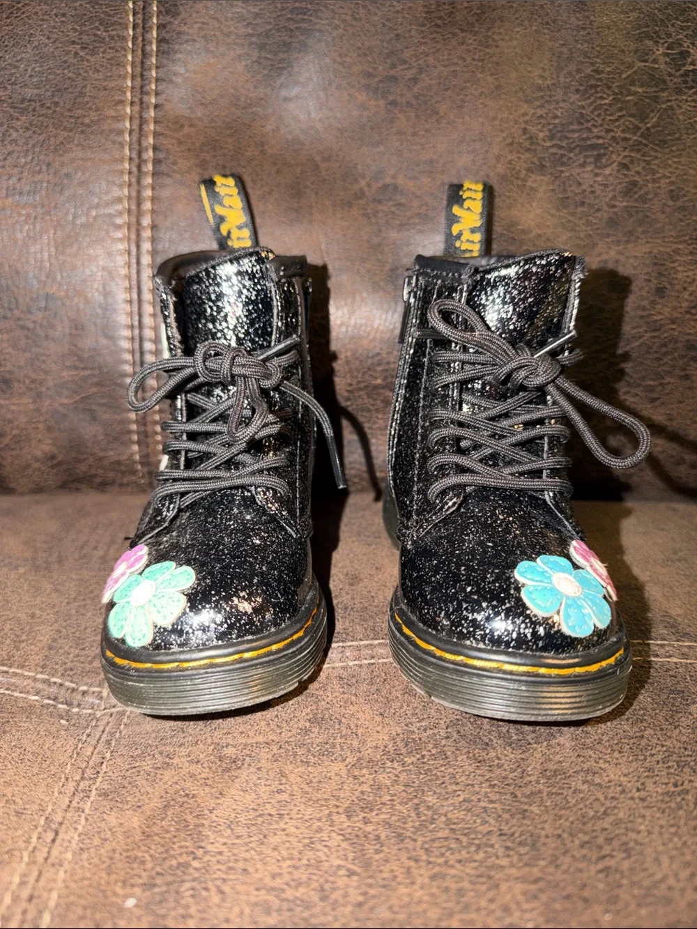 NWOT Dr. Martens Black Boots With Flowers